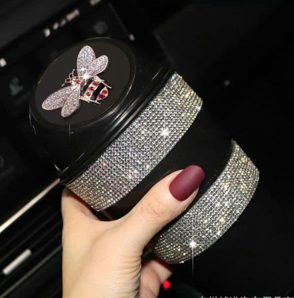 image-Car Trash Can Creative Swan Diamond Car Multi-function Storage Bucket Car Door Slot Water Cup Storage Bucket