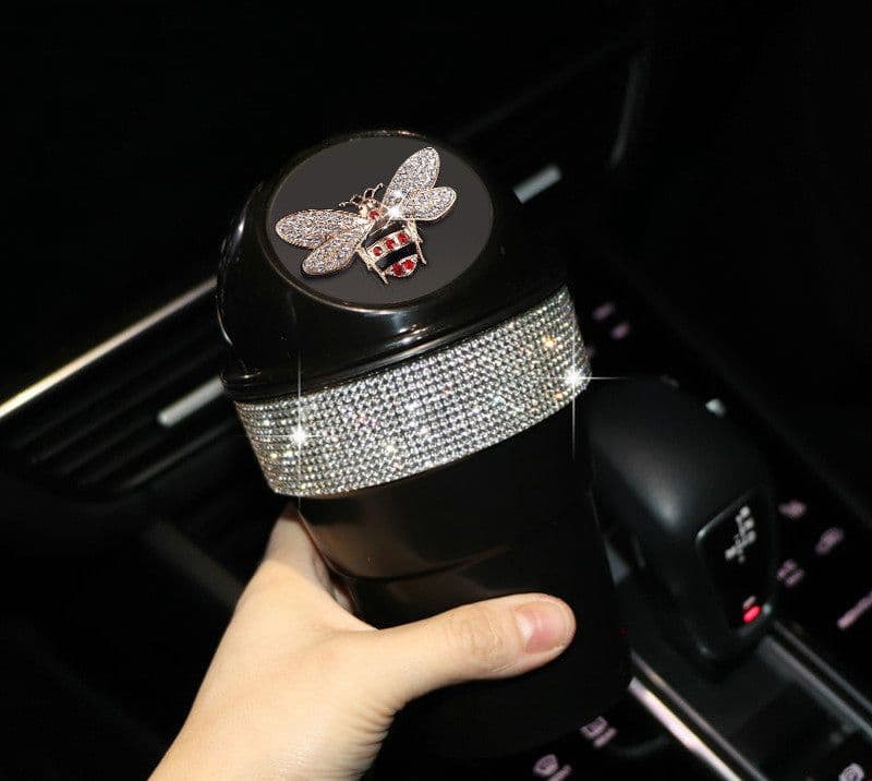 image-Car Trash Can Creative Swan Diamond Car Multi-function Storage Bucket Car Door Slot Water Cup Storage Bucket
