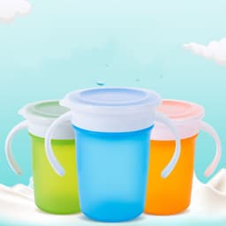 image-Leak Proof Silicone Baby Drinking Cup 360 Degree Rotating Magic Child Water Bottle With Double Handle Flip Lid Copos