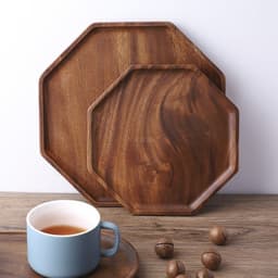 image-Japanese Style Wooden Solid Wood Log Octagonal Fruit Plate Tea Tray Walnut Household Water Cup Tray Meal Plate