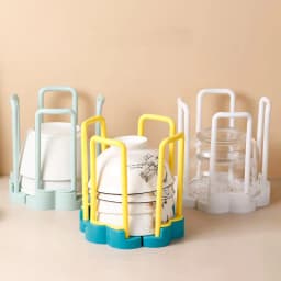 image-Kitchen Retractable Desktop Bowl Holder Organizer Plastic Drain Water Cup Shelf Cabinet Dishes Storage Rack Plate Storage Tool