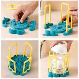 image-Kitchen Retractable Desktop Bowl Holder Organizer Plastic Drain Water Cup Shelf Cabinet Dishes Storage Rack Plate Storage Tool