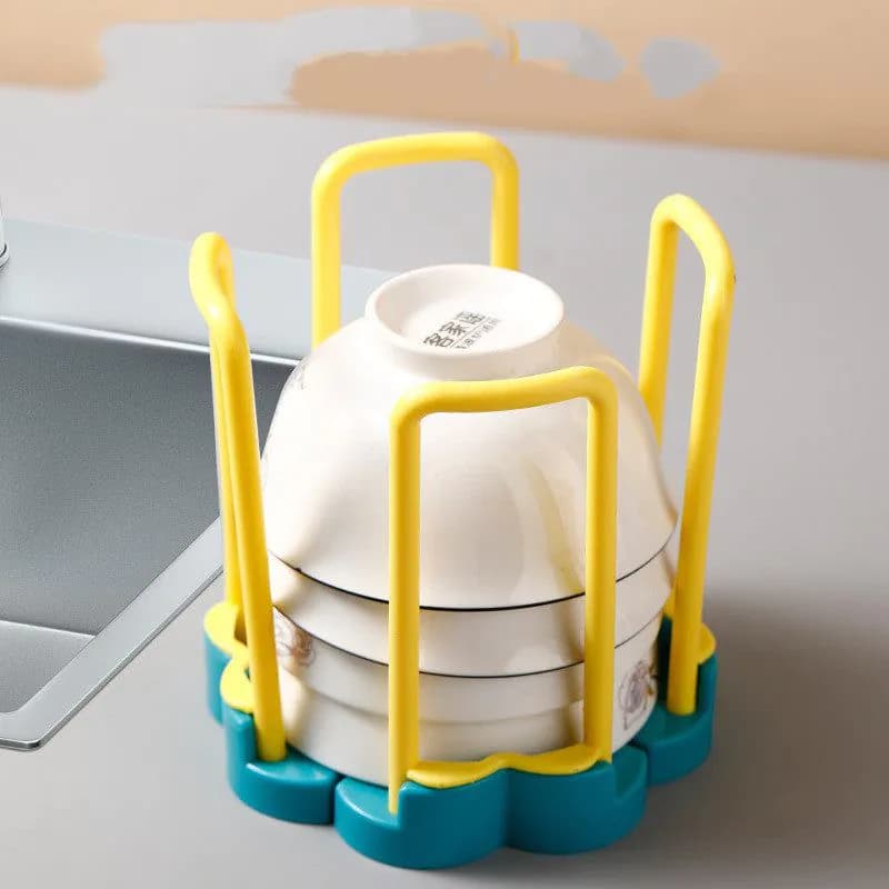 image-Kitchen Retractable Desktop Bowl Holder Organizer Plastic Drain Water Cup Shelf Cabinet Dishes Storage Rack Plate Storage Tool