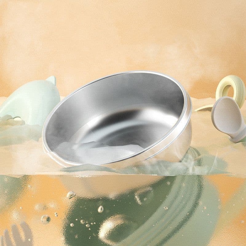 image-Baby Tableware Stainless Steel Bowl Baby Water Infusion Heat Preservation Bowl Supplementary Food Bowl Suction Cup Spoon Set