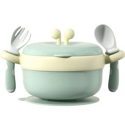 image-Baby Tableware Stainless Steel Bowl Baby Water Infusion Heat Preservation Bowl Supplementary Food Bowl Suction Cup Spoon Set