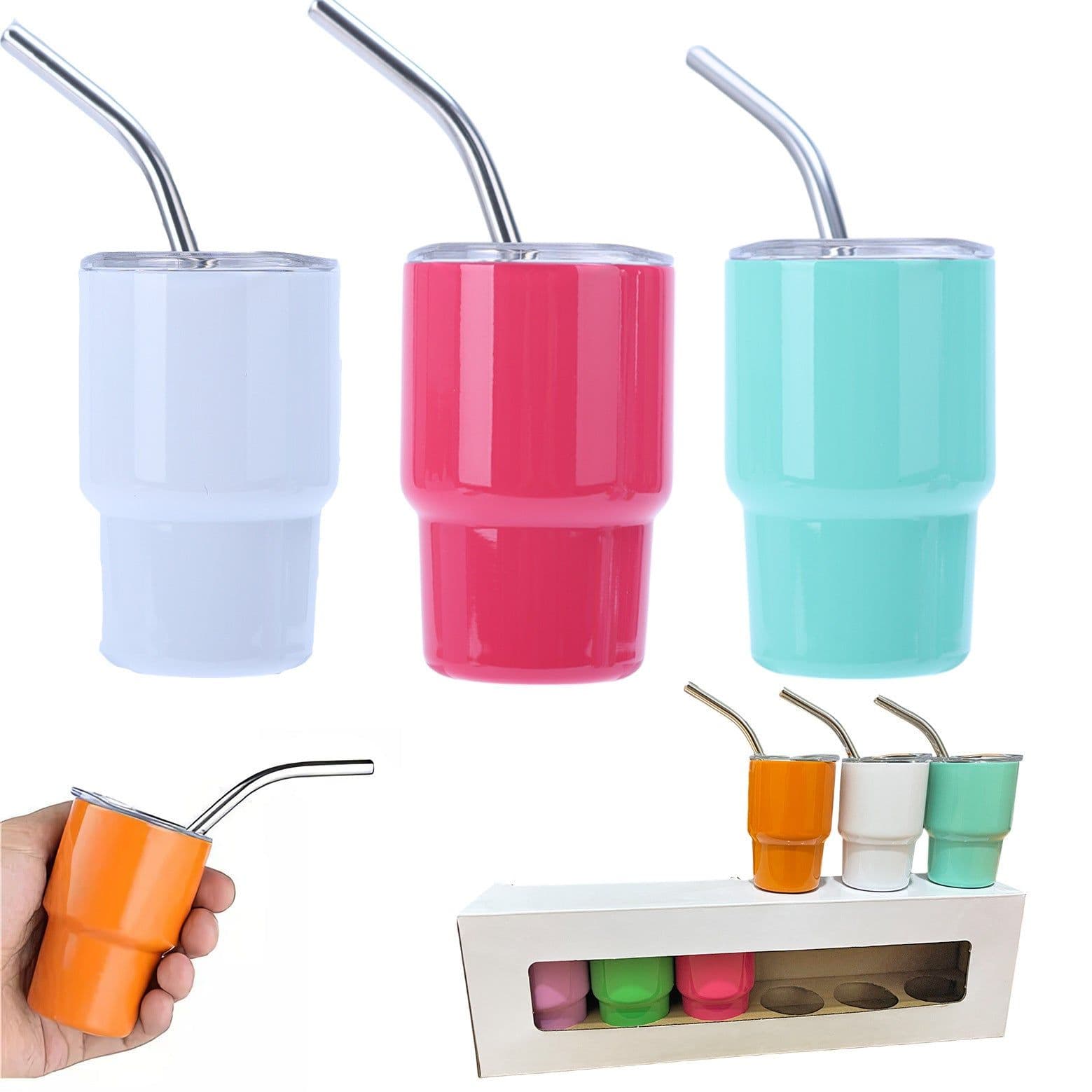 image-2oz Mini Small Capacity Sublimation Tass 304 Stainless Steel Water Cup With Straw For Women Beer Steins
