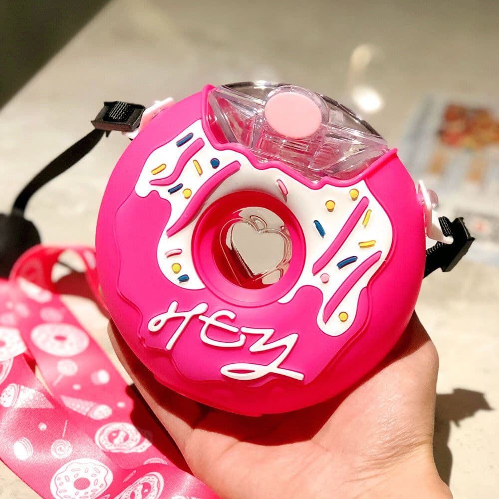 image-Cute Donut Ice Cream Water Bottle With Straw Creative Round Shape Cup Portable Leakproof Tritan Bottle