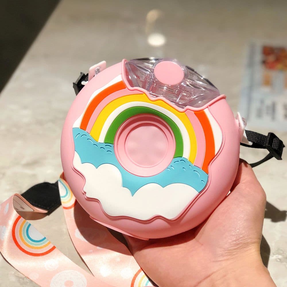 image-Cute Donut Ice Cream Water Bottle With Straw Creative Round Shape Cup Portable Leakproof Tritan Bottle