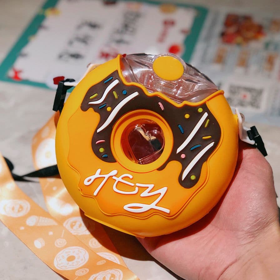 image-Cute Donut Ice Cream Water Bottle With Straw Creative Round Shape Cup Portable Leakproof Tritan Bottle