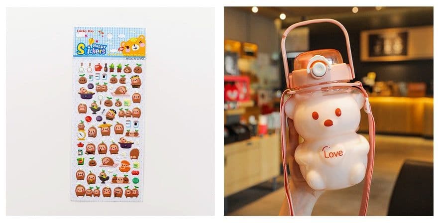 image-Internet Celebrity Bear Water Summer Student Cute Personality Double Drink Large Capacity Plastic Cup With Straw