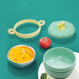 image-Baby Water Injection Insulation Bowl Anti-fall And Anti-scalding Baby Stainless Steel Suction Cup Bowl