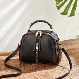image-Shichen Messenger Bag - Black PU Oval Retro