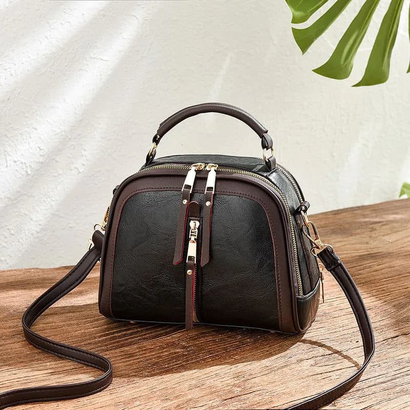 image-Shichen Messenger Bag - Black PU Oval Retro