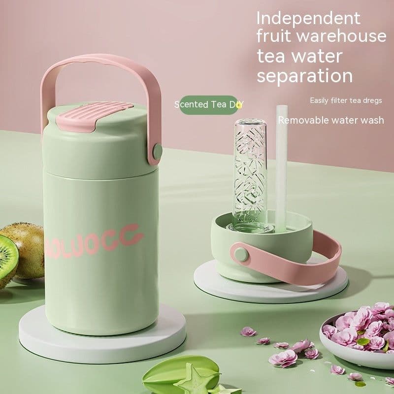 image-Girls' Good-looking Tea Water Separation Stainless Steel Vacuum Cup Portable Water Cup