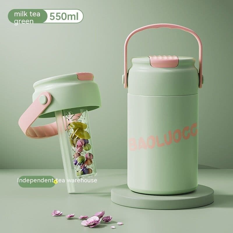 image-Girls' Good-looking Tea Water Separation Stainless Steel Vacuum Cup Portable Water Cup