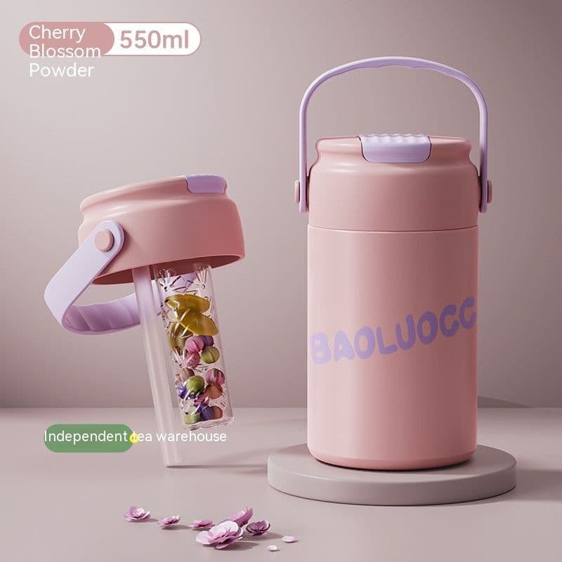 image-Girls' Good-looking Tea Water Separation Stainless Steel Vacuum Cup Portable Water Cup