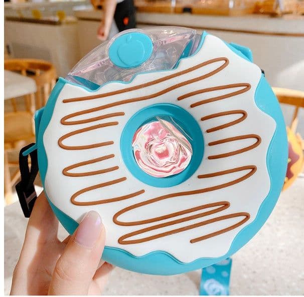 image-Donut Straw Cup Water Cup Drop-proof Portable Strap Plastic Cute Water Bottle