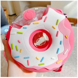 image-Donut Straw Cup Water Cup Drop-proof Portable Strap Plastic Cute Water Bottle