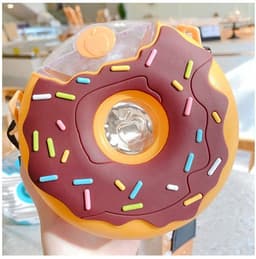 image-Donut Straw Cup Water Cup Drop-proof Portable Strap Plastic Cute Water Bottle