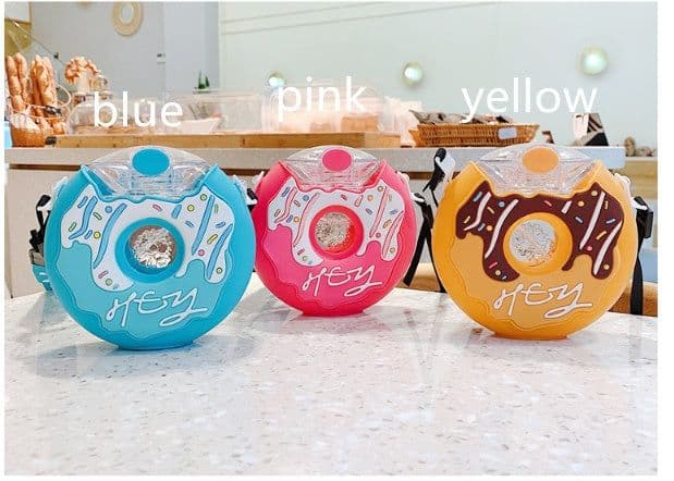 image-Donut Straw Cup Water Cup Drop-proof Portable Strap Plastic Cute Water Bottle