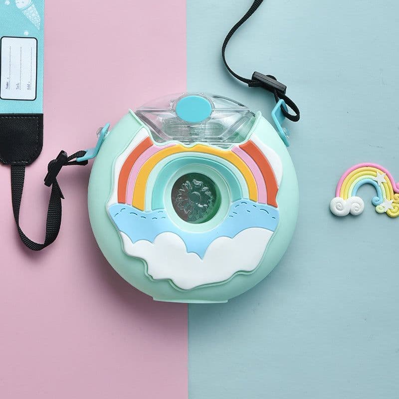 image-Donut Straw Cup Water Cup Drop-proof Portable Strap Plastic Cute Water Bottle