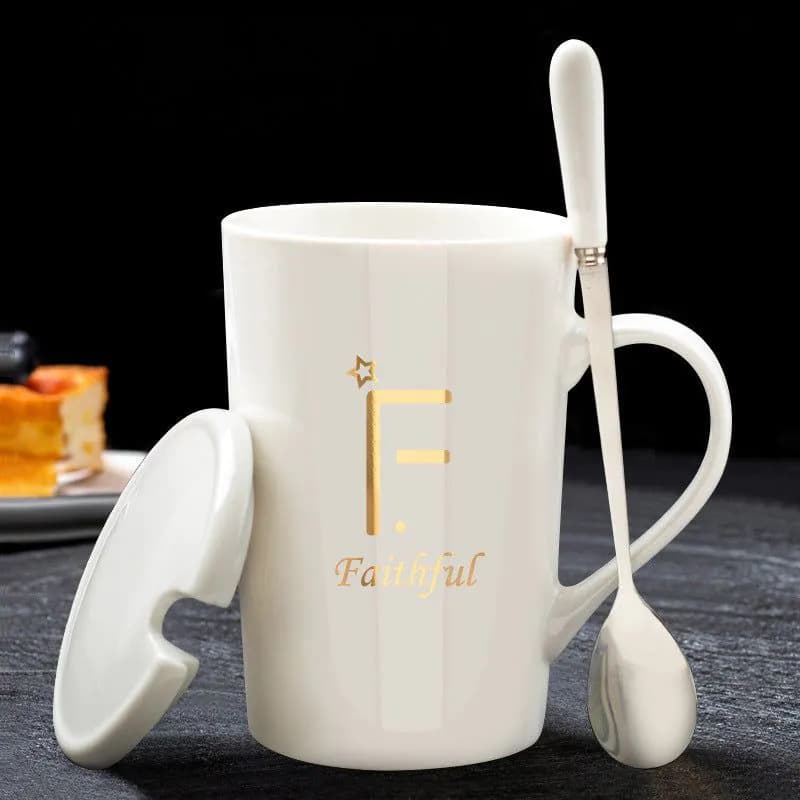 image-Couple Cup Ceramic Cup With Lid Spoon Mug Office Water Cup