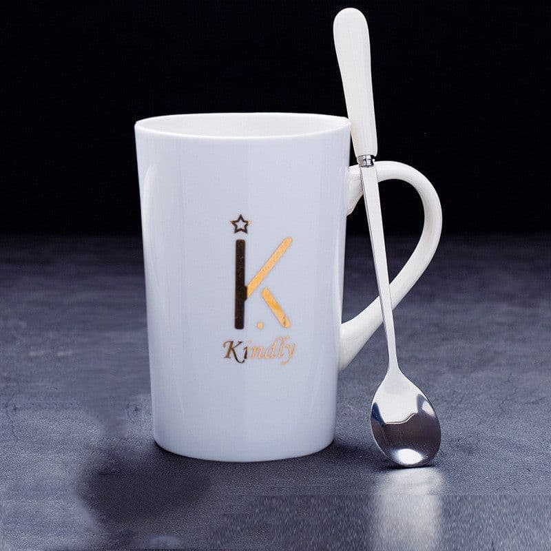 image-Couple Cup Ceramic Cup With Lid Spoon Mug Office Water Cup