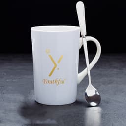 image-Couple Cup Ceramic Cup With Lid Spoon Mug Office Water Cup