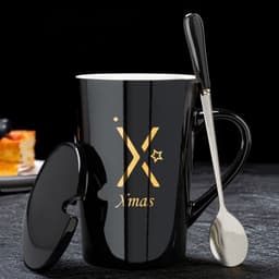 image-Couple Cup Ceramic Cup With Lid Spoon Mug Office Water Cup