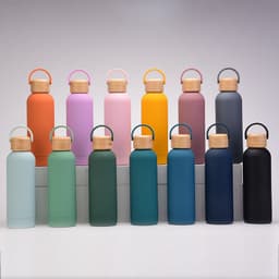 image-500ml Small Mouth Vacuum Cup Portable Handle Bamboo Wood Cover Water Cup Water Bottle