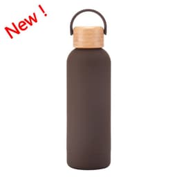 image-500ml Small Mouth Vacuum Cup Portable Handle Bamboo Wood Cover Water Cup Water Bottle
