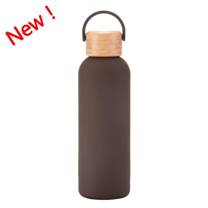image-500ml Small Mouth Vacuum Cup Portable Handle Bamboo Wood Cover Water Cup Water Bottle