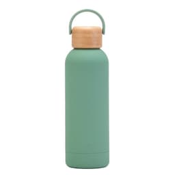 image-500ml Small Mouth Vacuum Cup Portable Handle Bamboo Wood Cover Water Cup Water Bottle