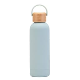 image-500ml Small Mouth Vacuum Cup Portable Handle Bamboo Wood Cover Water Cup Water Bottle