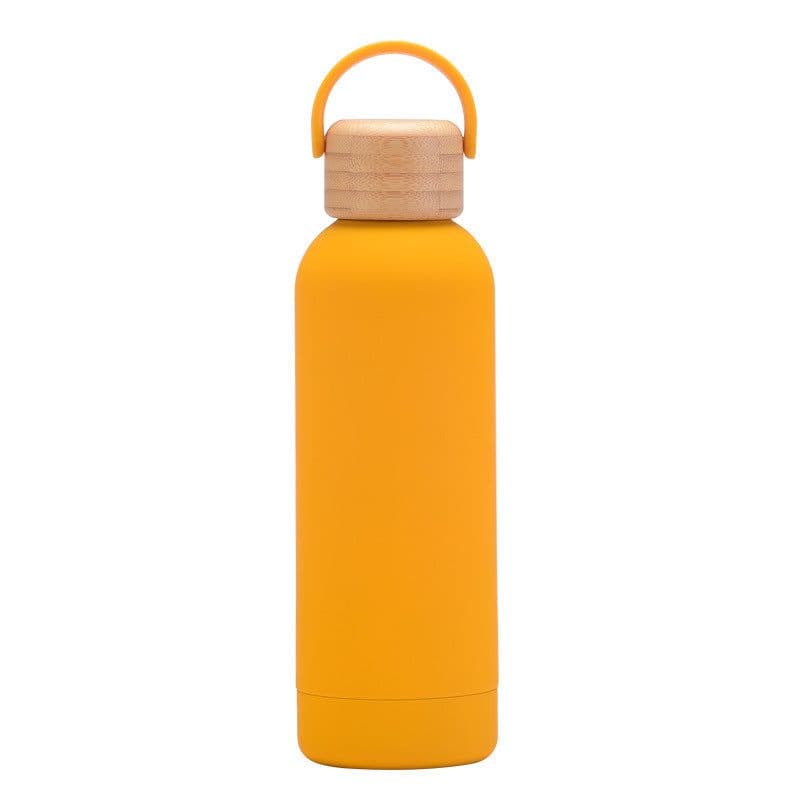 image-500ml Small Mouth Vacuum Cup Portable Handle Bamboo Wood Cover Water Cup Water Bottle