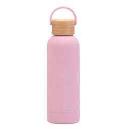image-500ml Small Mouth Vacuum Cup Portable Handle Bamboo Wood Cover Water Cup Water Bottle
