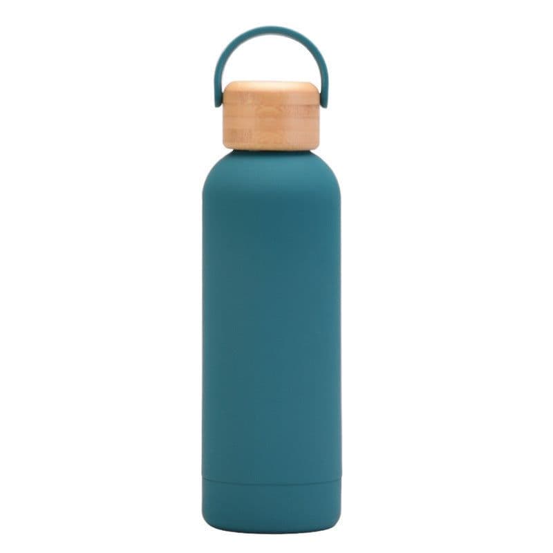 image-500ml Small Mouth Vacuum Cup Portable Handle Bamboo Wood Cover Water Cup Water Bottle