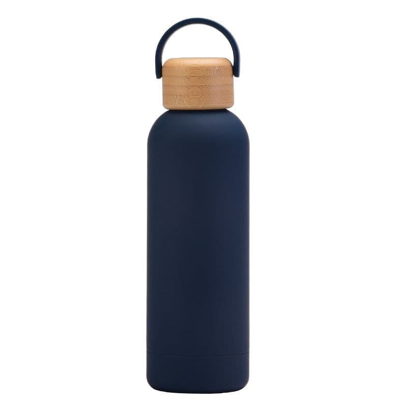 image-500ml Small Mouth Vacuum Cup Portable Handle Bamboo Wood Cover Water Cup Water Bottle