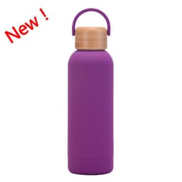 image-500ml Small Mouth Vacuum Cup Portable Handle Bamboo Wood Cover Water Cup Water Bottle