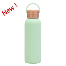 image-500ml Small Mouth Vacuum Cup Portable Handle Bamboo Wood Cover Water Cup Water Bottle