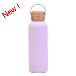 image-500ml Small Mouth Vacuum Cup Portable Handle Bamboo Wood Cover Water Cup Water Bottle