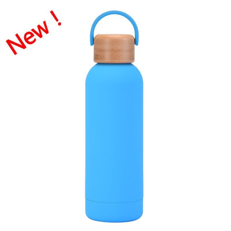 image-500ml Small Mouth Vacuum Cup Portable Handle Bamboo Wood Cover Water Cup Water Bottle