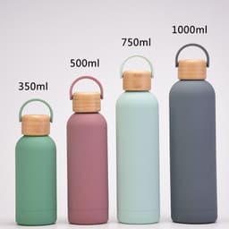 image-500ml Small Mouth Vacuum Cup Portable Handle Bamboo Wood Cover Water Cup Water Bottle