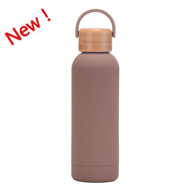 image-500ml Small Mouth Vacuum Cup Portable Handle Bamboo Wood Cover Water Cup Water Bottle