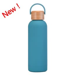 image-500ml Small Mouth Vacuum Cup Portable Handle Bamboo Wood Cover Water Cup Water Bottle