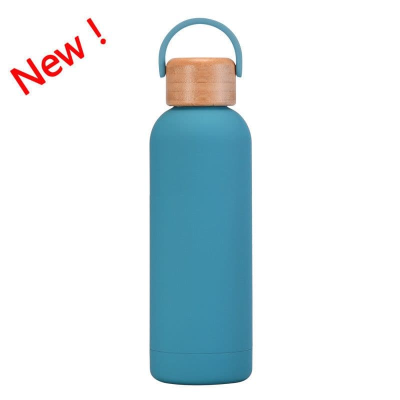 image-500ml Small Mouth Vacuum Cup Portable Handle Bamboo Wood Cover Water Cup Water Bottle