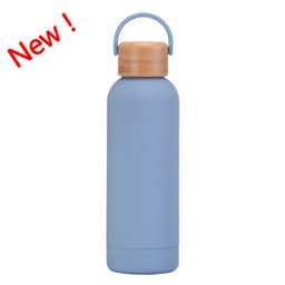 image-500ml Small Mouth Vacuum Cup Portable Handle Bamboo Wood Cover Water Cup Water Bottle
