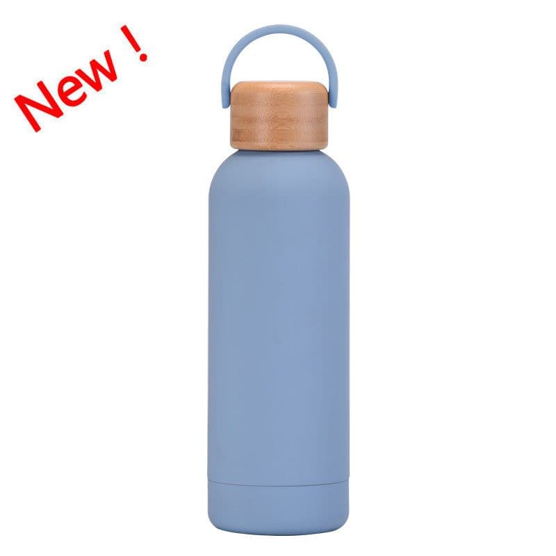 image-500ml Small Mouth Vacuum Cup Portable Handle Bamboo Wood Cover Water Cup Water Bottle