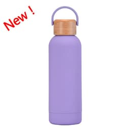 image-500ml Small Mouth Vacuum Cup Portable Handle Bamboo Wood Cover Water Cup Water Bottle