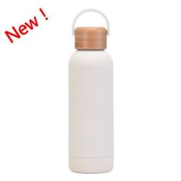 image-500ml Small Mouth Vacuum Cup Portable Handle Bamboo Wood Cover Water Cup Water Bottle